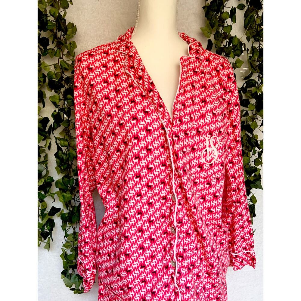 Victoria's Secret The Dreamer Red White Reindeer Print Flannel Pajama Set Small - Picture 3 of 11